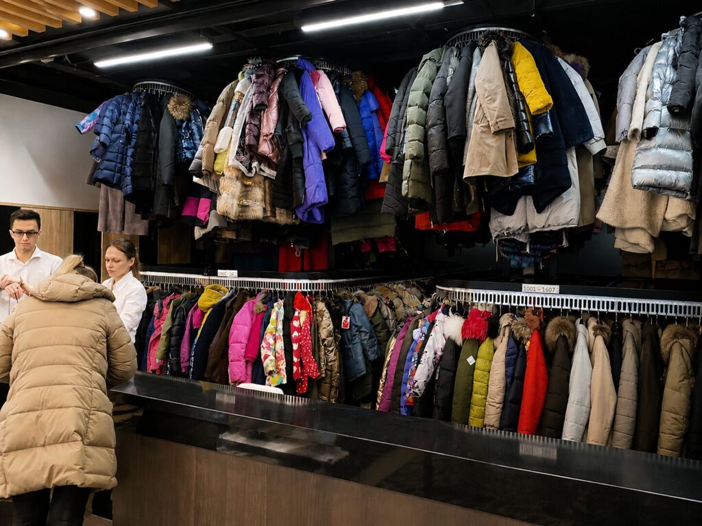 coat check with winter wear