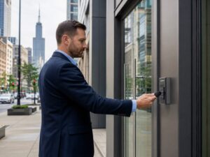 Commercial key fob door entry system