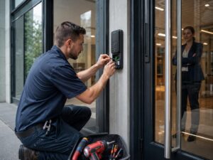 Office key card entry system installation