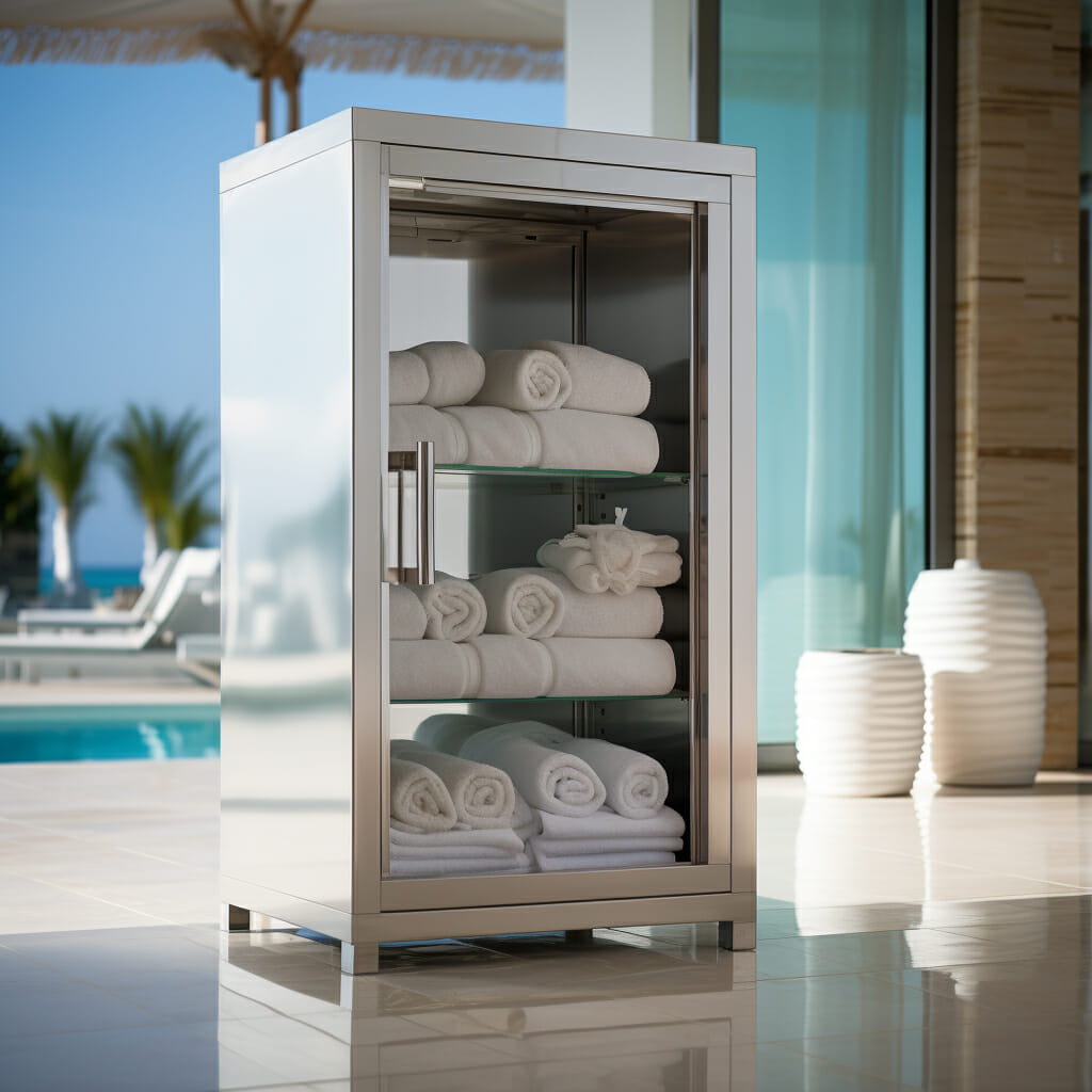 outdoor towel storage cabinet