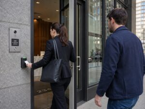 Commercial visitor entry system preventing unauthorized building access
