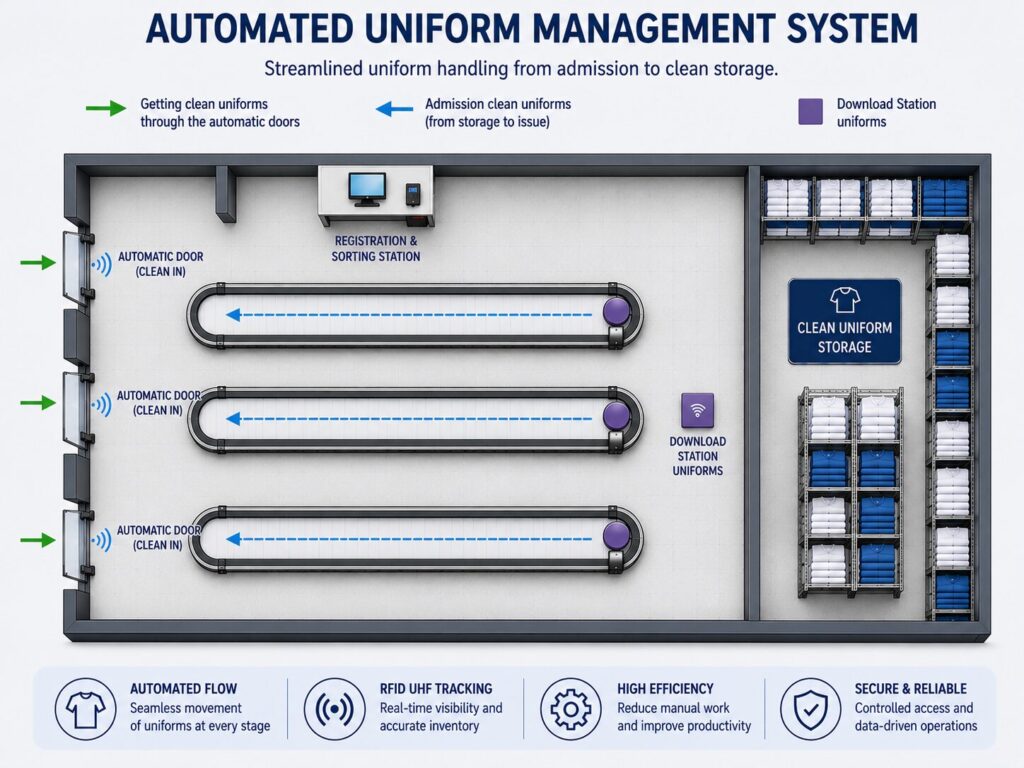 Automated uniform management system layout