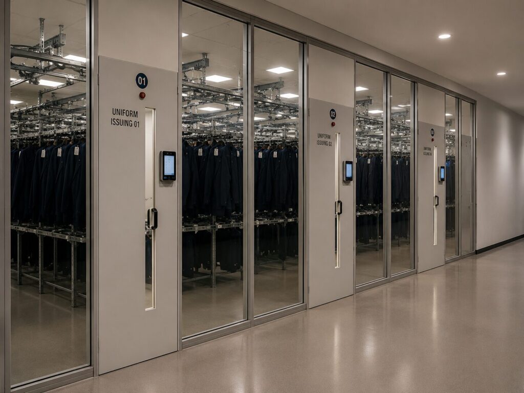 Uniform issuing corridor in an industrial facility