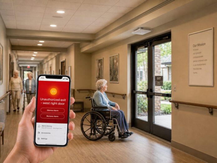 Unauthorized wheelchair exit alert in care facility
