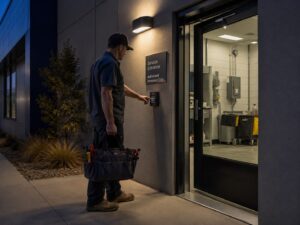 Authorized contractor using a keypad door access system