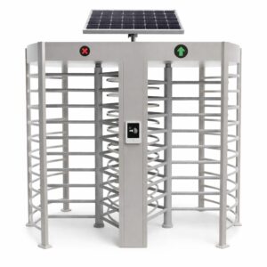 Solar-powered full-height turnstile for autonomous construction site worker access control