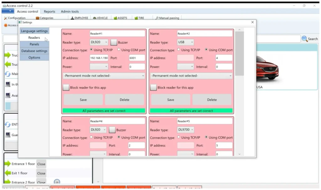 Multi-reader configuration with TCP/IP, COM, and USB setup