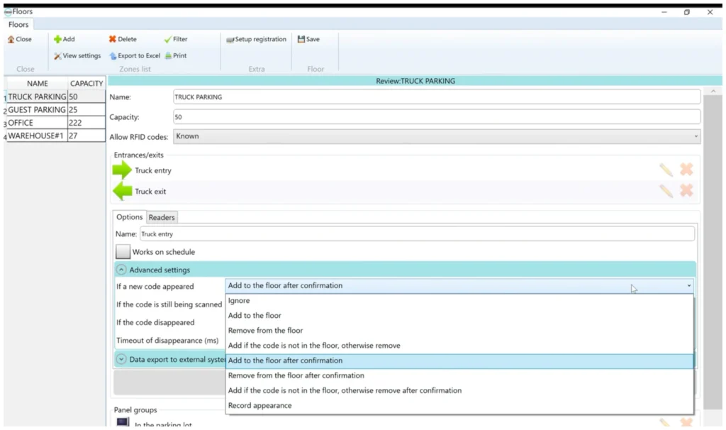 Configurable event logic for zone activity, confirmations, and movement handling