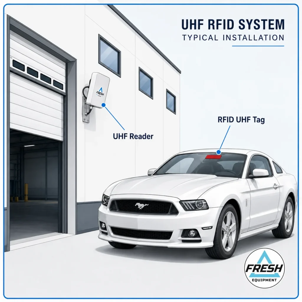 Typical RFID UHF installation for residential vehicle gate access control