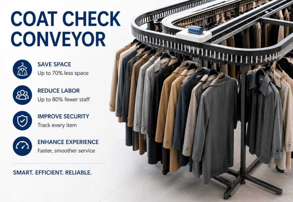Coat check conveyor system display