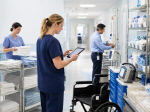 Healthcare & Senior Care Busy hospital supply room in action