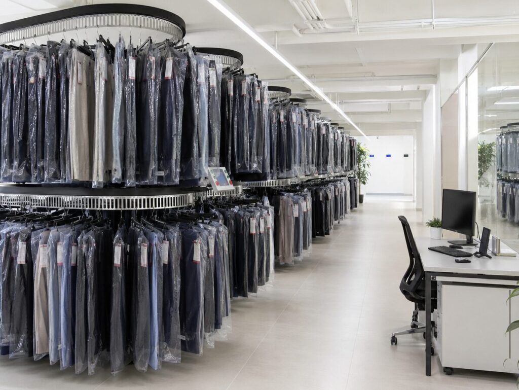 Modern garment storage facility interior
