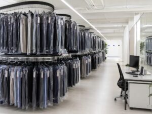 Modern garment storage facility interior