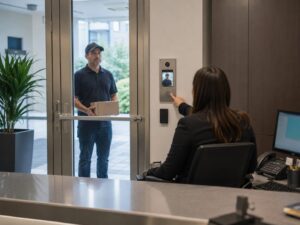 Commercial access control system connected with a video intercom