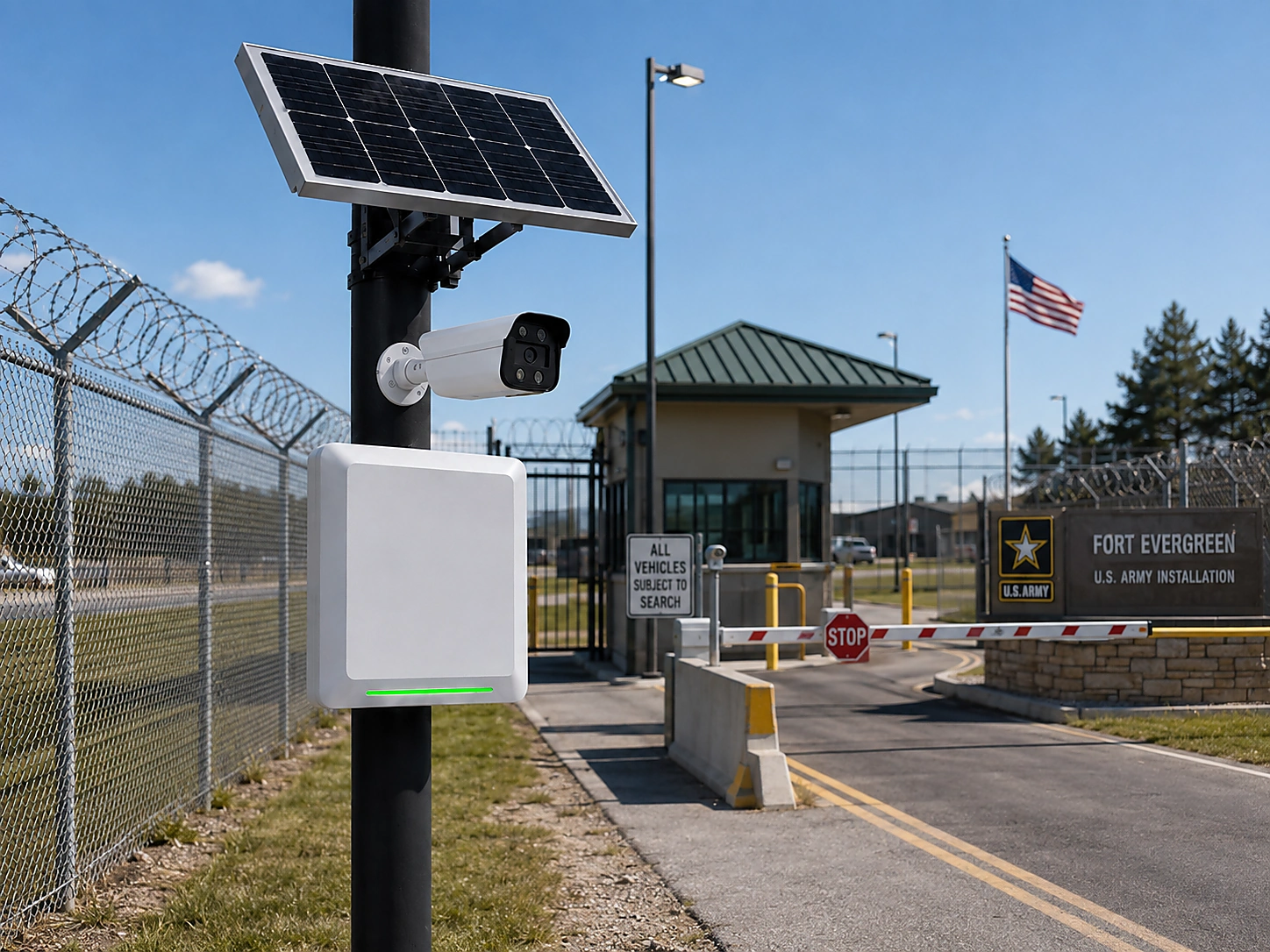 Secured industrial vehicle entrance with controlled gate access