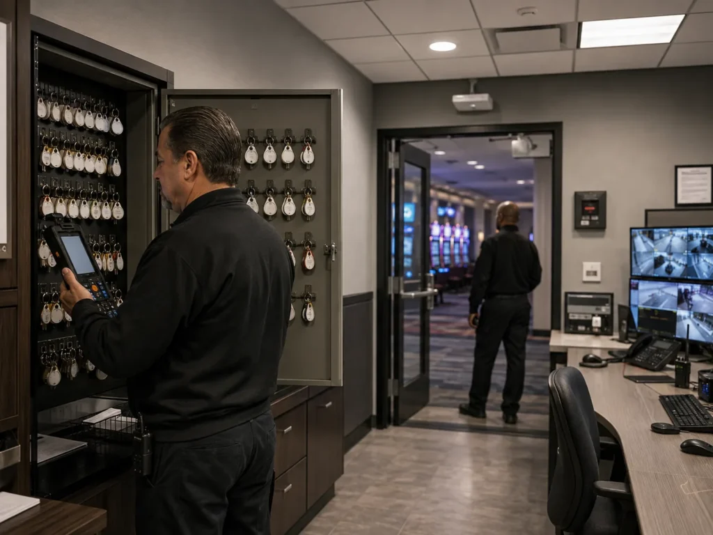 Casino key control and slot machine key management system