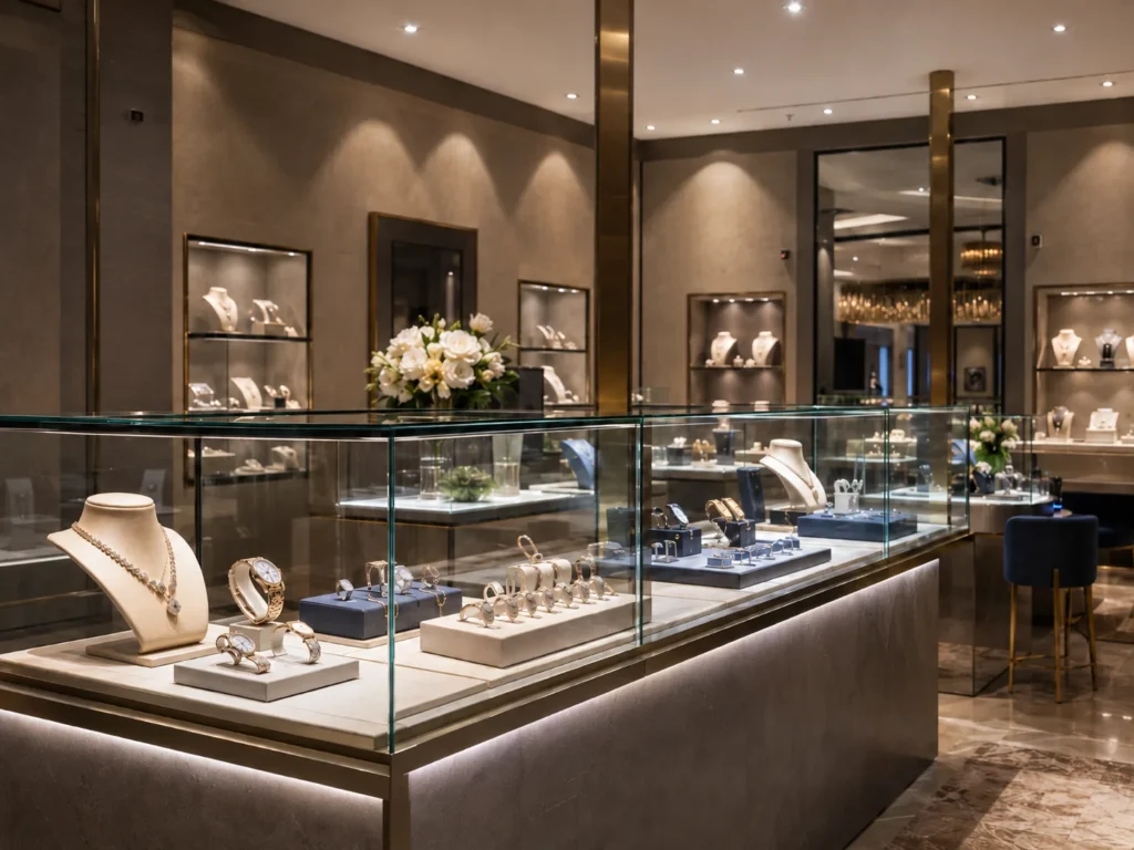 Jewelry showcase protected by Smart Shelf monitoring technology