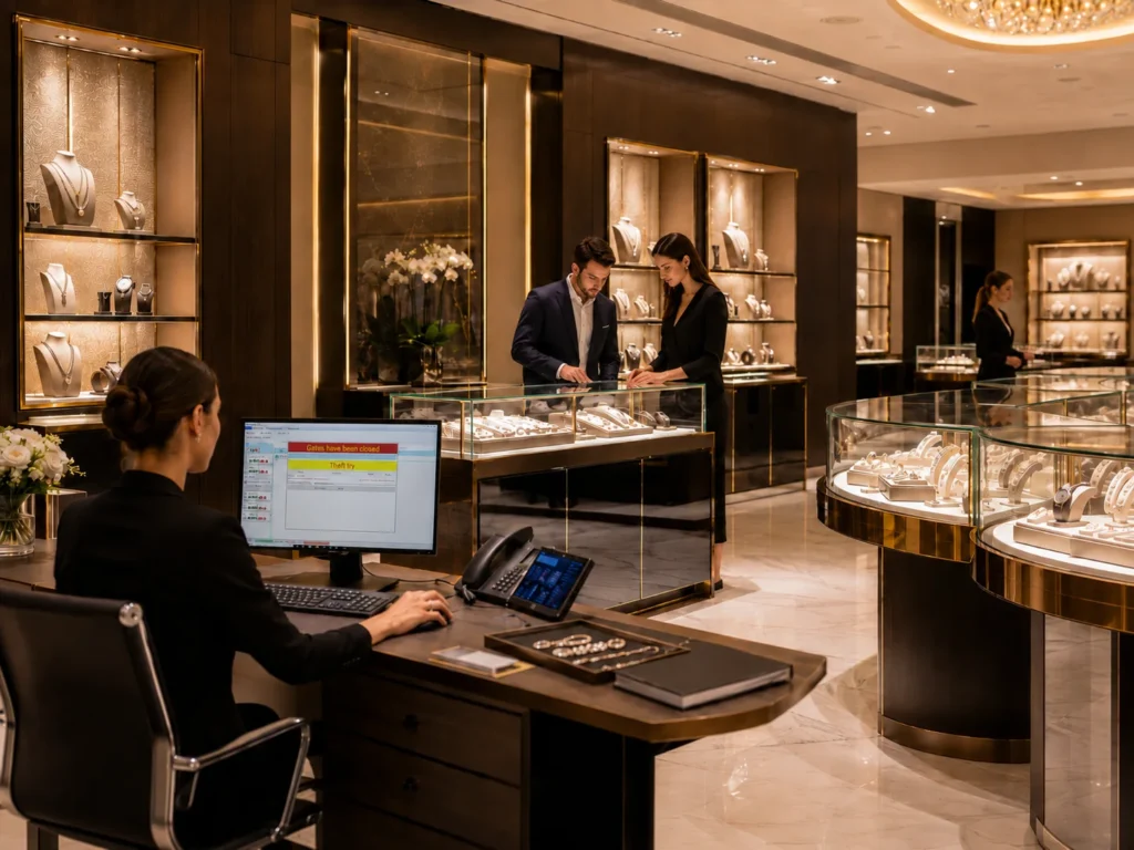 Complete jewelry store theft prevention system with monitored showcases and software