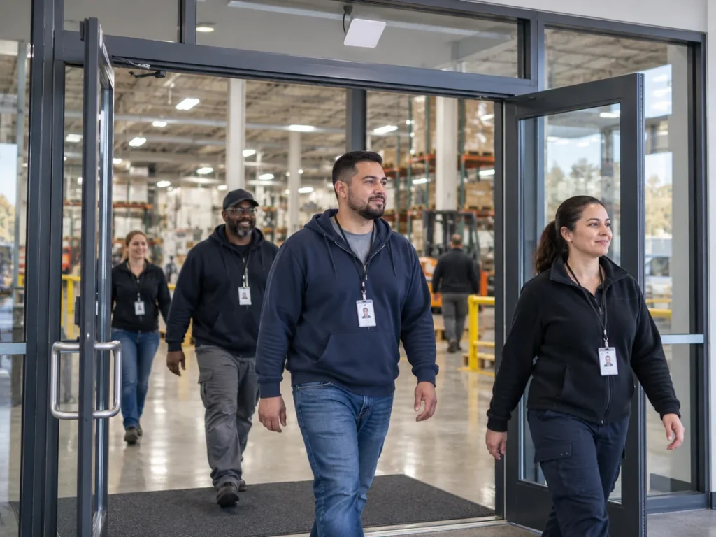 Contactless automatic employee time tracking at workplace entrance